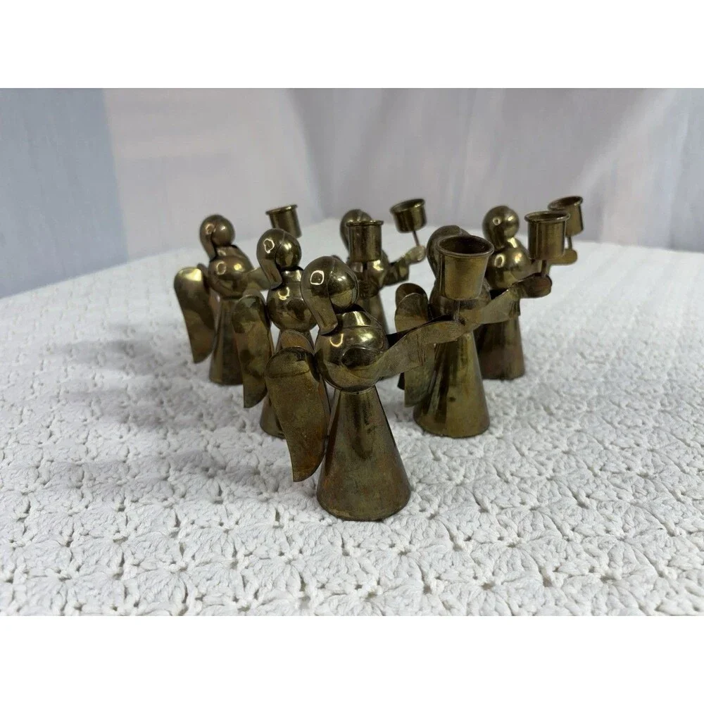 Vintage MCM Copper Brass Angel Candle Holders 4.5